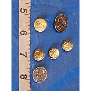 Gold Tone Vintage Crest Buttons Round Craft Waterbury